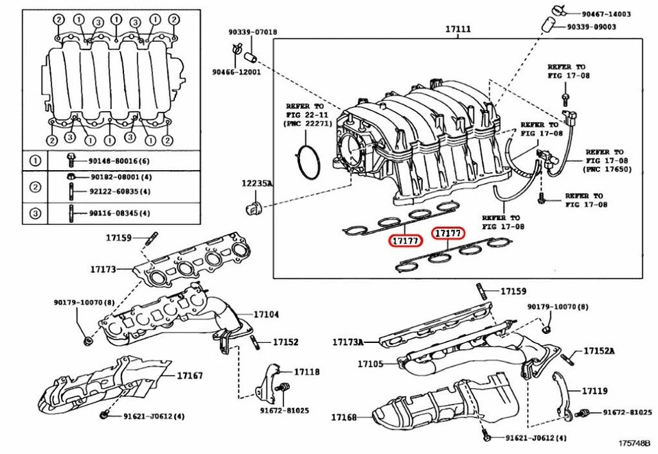 Junta de colector de admisión inferior Toyota OEM 17171-50030 para SEQUOIA LEXUS GX470 Foto 3 de 4