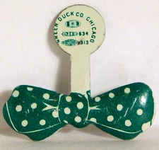 1950's POLKA DOT GREEN BOWTIE TAB PIN GREEN DUCK PREMIUM