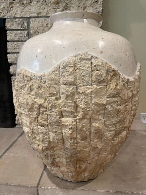 Postmodern Polished and Raw Tessellated Stone Floor Vase