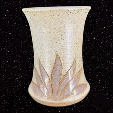 Studio Art Pottery Brown Glazed Plant Leafs Vase Signed By Potter 5"Tall 4"Wide