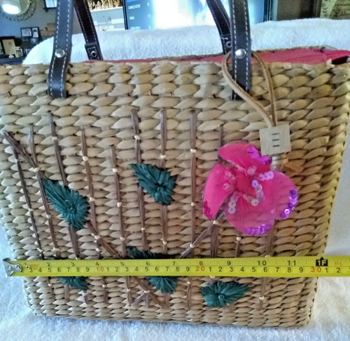 Vintage Raffia Wicker Straw Purse Handbag Butterfly Lined Summer New Old Stock - Picture 12 of 13