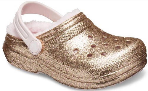 Crocs Kids Classic Lined Glitter Clog NEW Gold or Pink Jr szs 3-6 207462 207463 - Picture 3 of 20