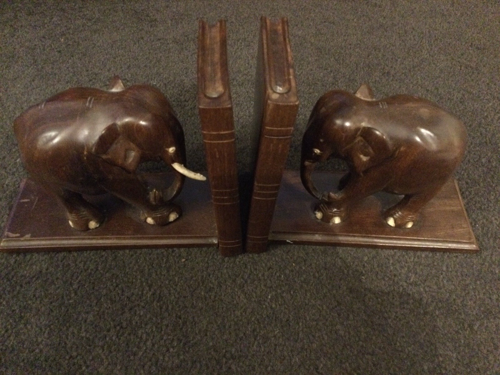 Vintage carved elephant bookends eBay