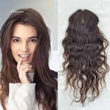 5x5" Brown Human Hair Topper Silk Base Wavy Silk Top Hair Cover for Women 24inch