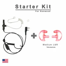 Acoustic Tube PTT Earpiece + Pink Med Earmold for Kenwood & Baofeng Radios UV-5R