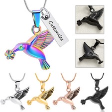 Stainless Steel Hummingbird Urn Pendant Memorial Necklace for Cremation Ashes