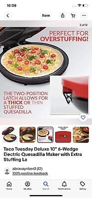 Taco Tuesday Deluxe 10-inch 6-Wedge Electric Quesadilla Maker with Extra  Stuffing Latch, Red