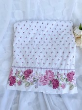 Vintage 90's Laura Ashley QUEEN FLAT Pink floral Rosebud BORDERED HEM Cottage