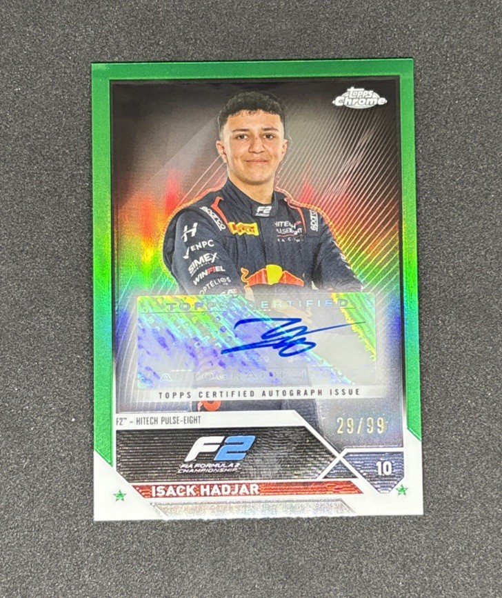 2023 Topps Chrome Formula 1 F1 Isack Hadjar Green Auto 29/99 CAC-IH