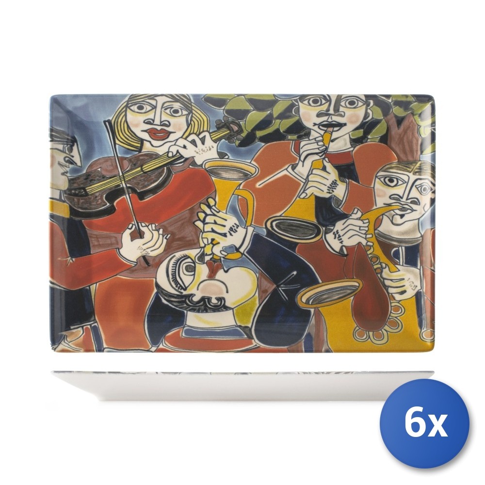 6X H&H Pablo Decorated Rectangular Plates 30X20 Cm