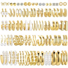 42 Pairs Gold Hoop Earrings Set for Women, Fashion Large, Gold-45 pairs