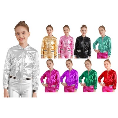 Kids Girls Hooded Outerwear Hoodie Zipper Jacket Closure T-shirt Style Outwear