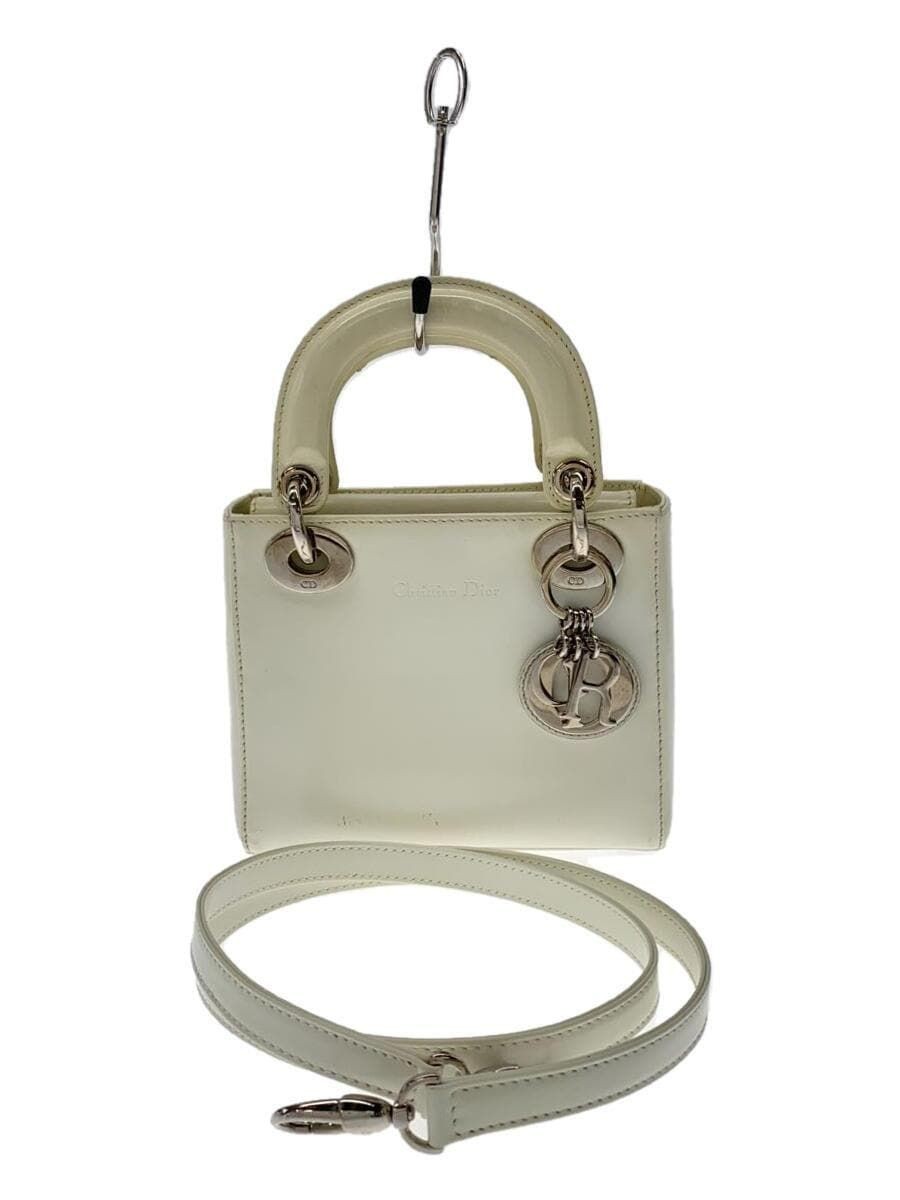 Christian Dior Lady Mini 2WAY Enamel White Handbag Pre-Owned