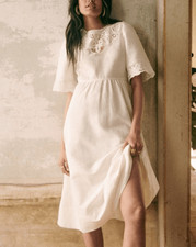 Sezane Paris Ursula Dress White Midi Linen Blend Size 38