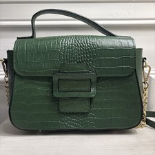 Italian-Made Green Embossed Leather Crossbody...