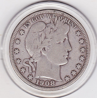 1908 D Barber Half Dollar (90% Silver) Coin 50 Cents.