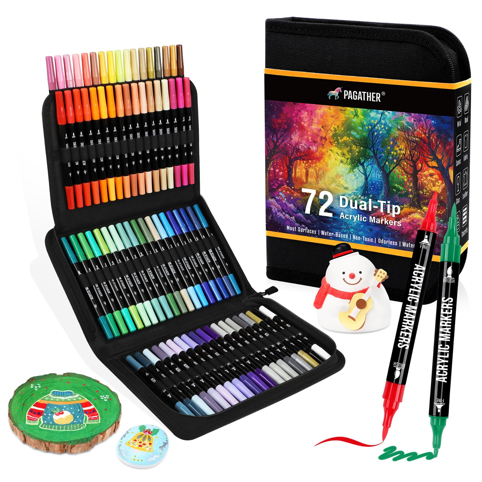 Pagather 72 Colors Acrylic Paint Markers, Dual Tip with Fine