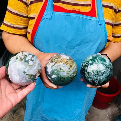 3pcs 5.83LB Natural Water Grass Agate Ball Quartz Crystal Ball Healing 2110