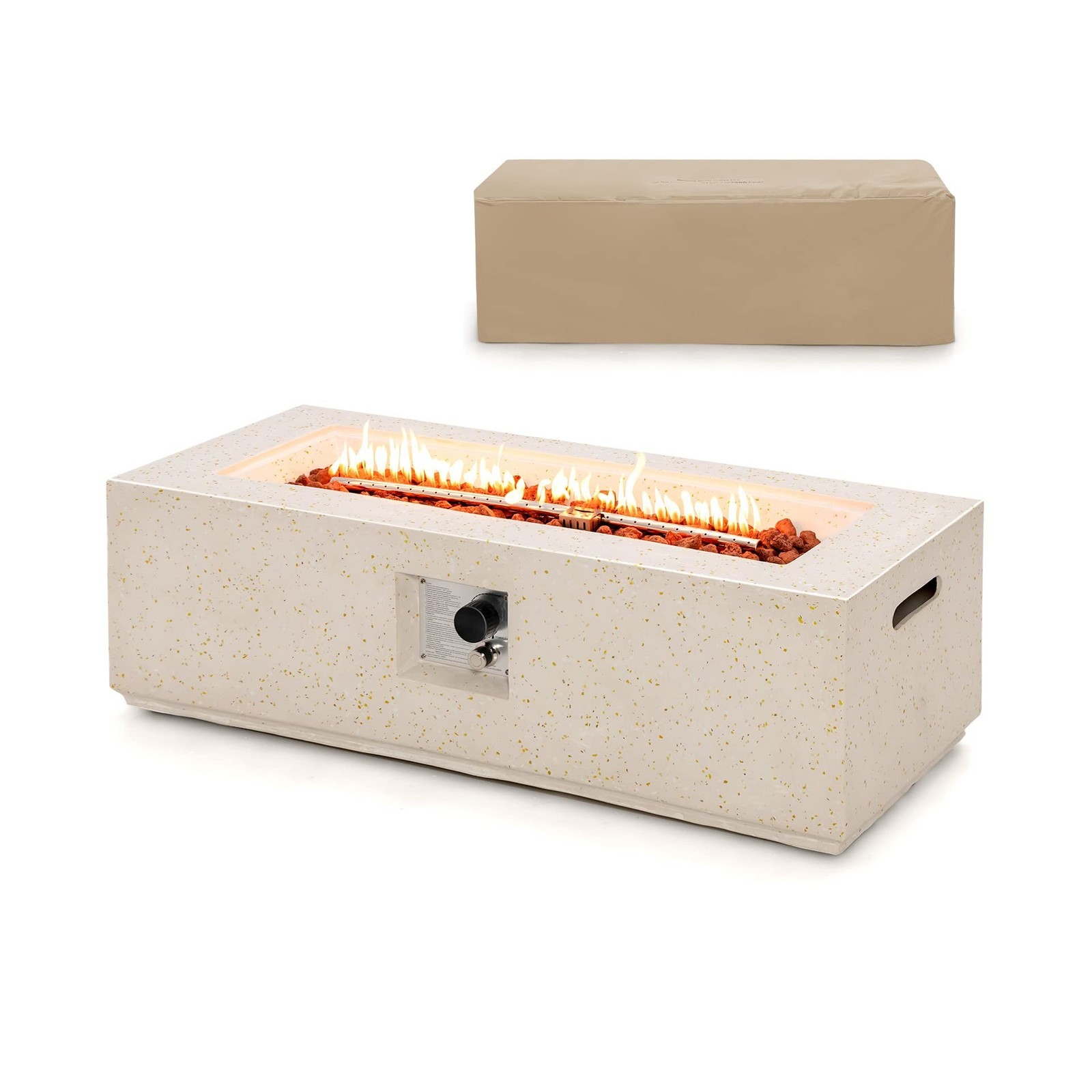 Giantex Propane Fire Pit Table, 50,000 BTU Terrazzo Gas Fire Table w/Simple I...