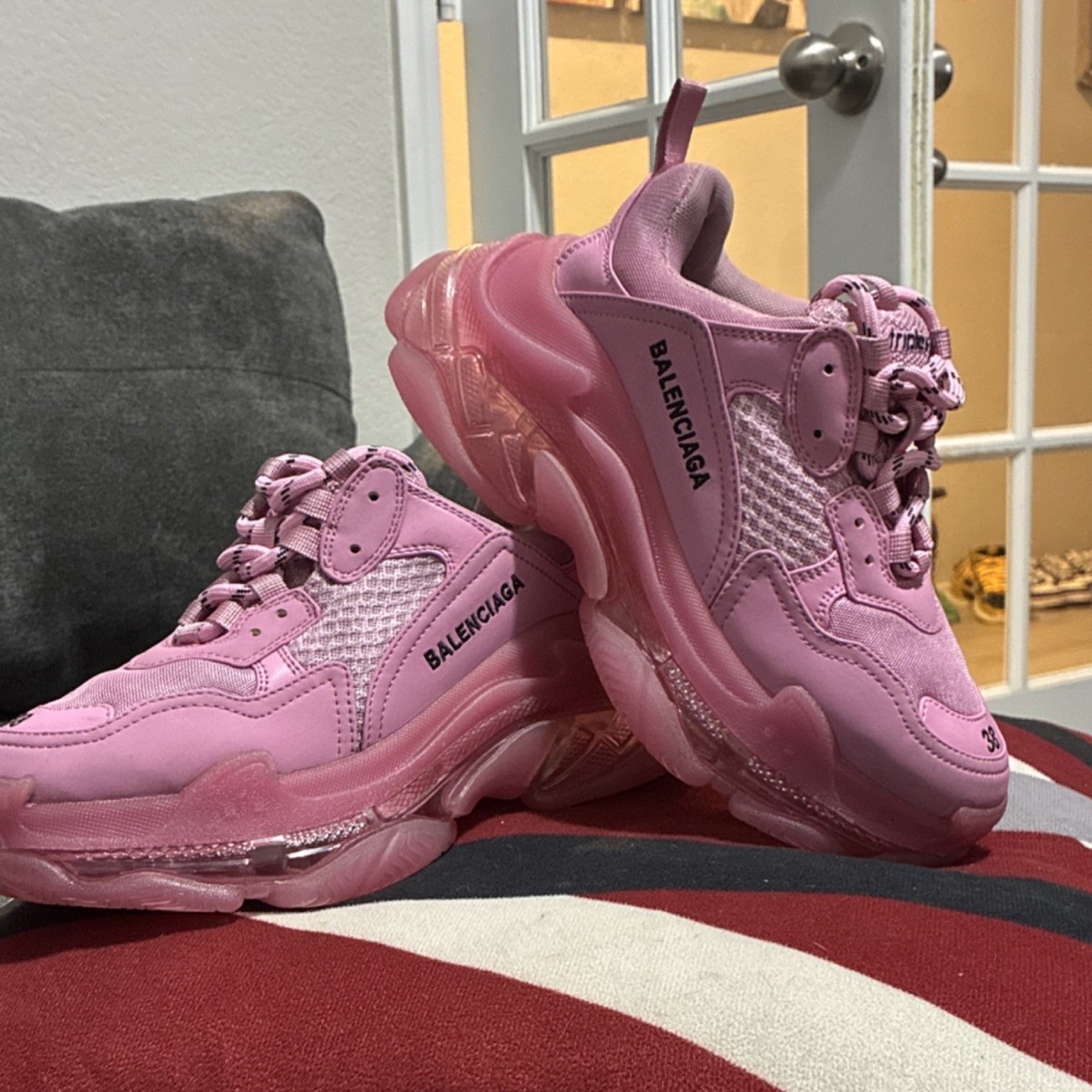 Balenciaga Triple S Pink Lace Up Men's Low Top Athletic Sneakers