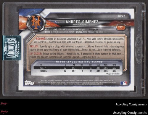 2024 Topps Archives Signature '18 Bowman Andres Gimenez 1st ROOKIE AUTO 08/15 - Picture 2 of 2