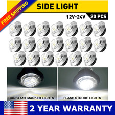 20 White 3/4" Bullet Round LED Side Marker Light Trailer Truck RV 12V Waterproof
