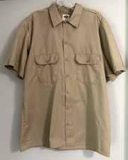 Dickies 1574 KH Short Sleeve Work Shirt Men's Large Beige Tan Twill Button Up L