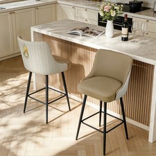 Luxury Counter Height Bar Chairs 360° Swivel Upholstered Bar Stools w/Footrest