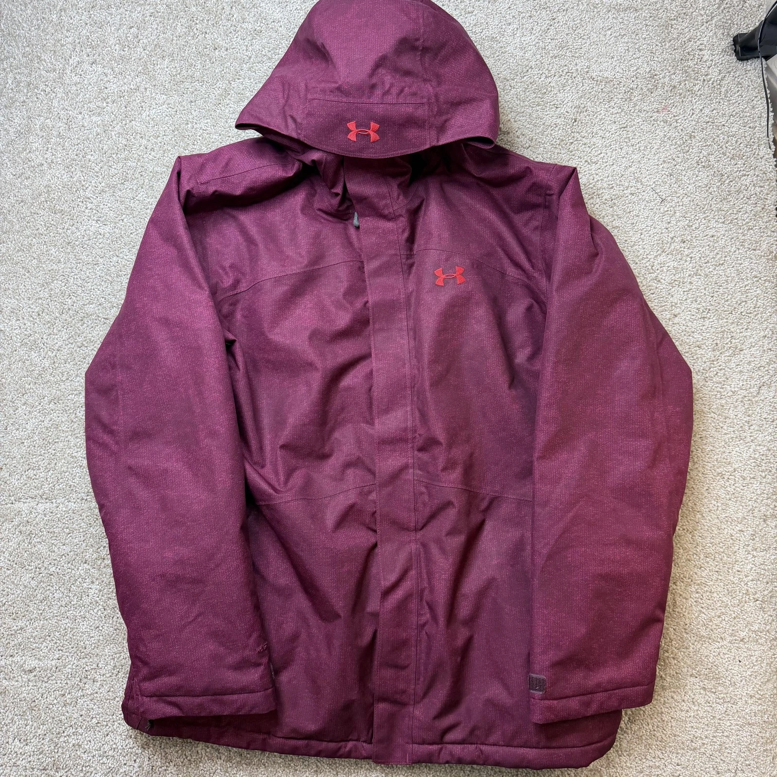 Under Armour Jacket Mens 2XL Red Hooded Full Zip Insulated ColdGear Ski Snow