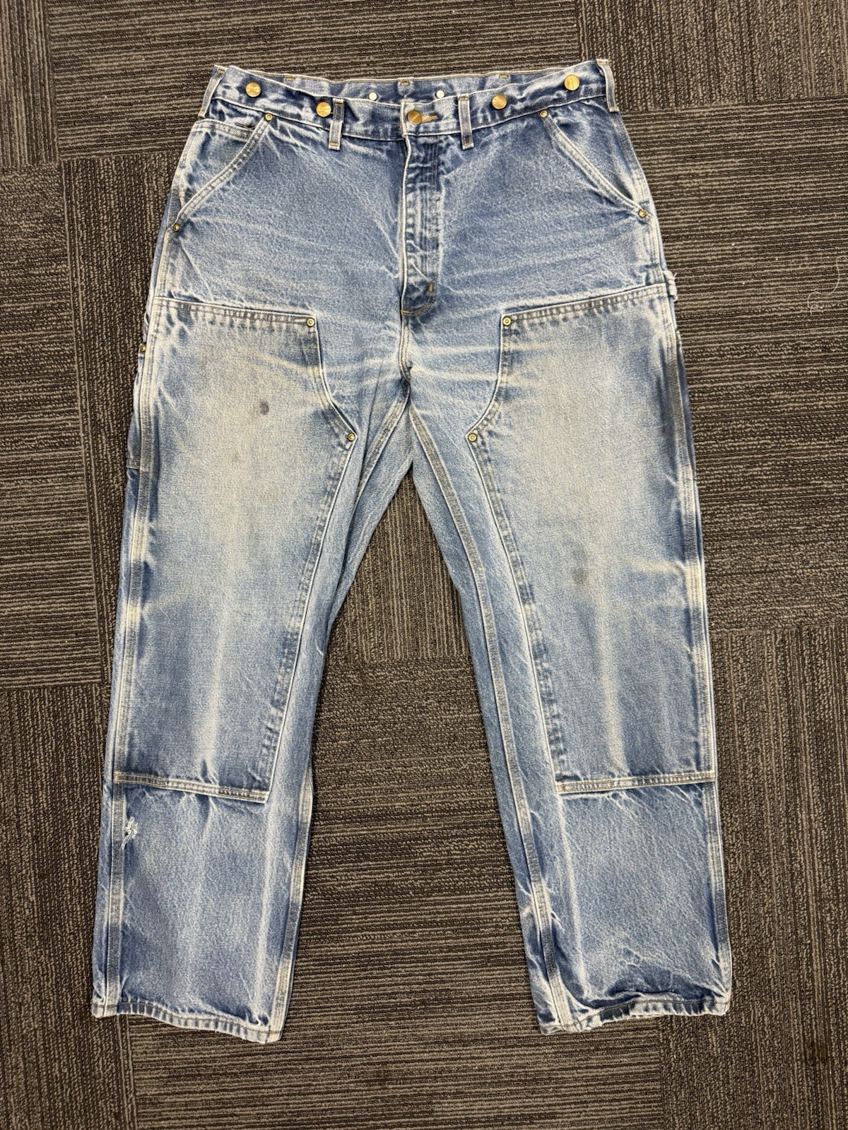 B07 DNM Carhartt Double Knee Jeans Denim 38x32 Faded & Distressed Vintage