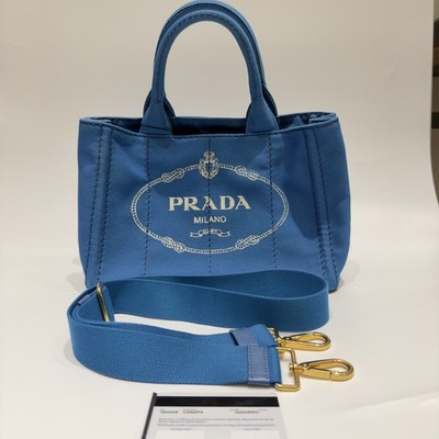 PRADA 青 キャンバス ハンドバッグ Authentic Prada Canapa Blue Canvas Tote Bag Azzurro with Crossbody