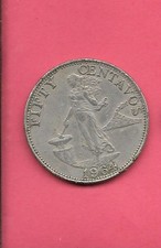PHILIPPINES KM190 1964 VF-VERY FINE CIRUCLATED OLD VINTAGE 50 CENTAVOS COIN