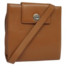 BVLGARI Shoulder Bag Leather Brown Silver Auth bs26717