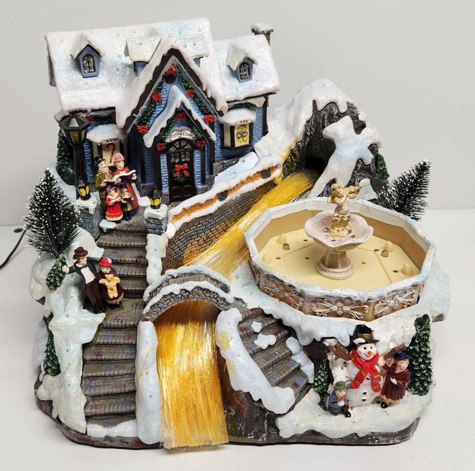 Avon Christmas Fiber Optic Lighted Musical Scene Water Fountain Working - Image 3 of 4