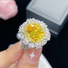 Adjustable Yellow Diamond Flower Ring Gold Tone Gemstone Fashion Jewelry Women