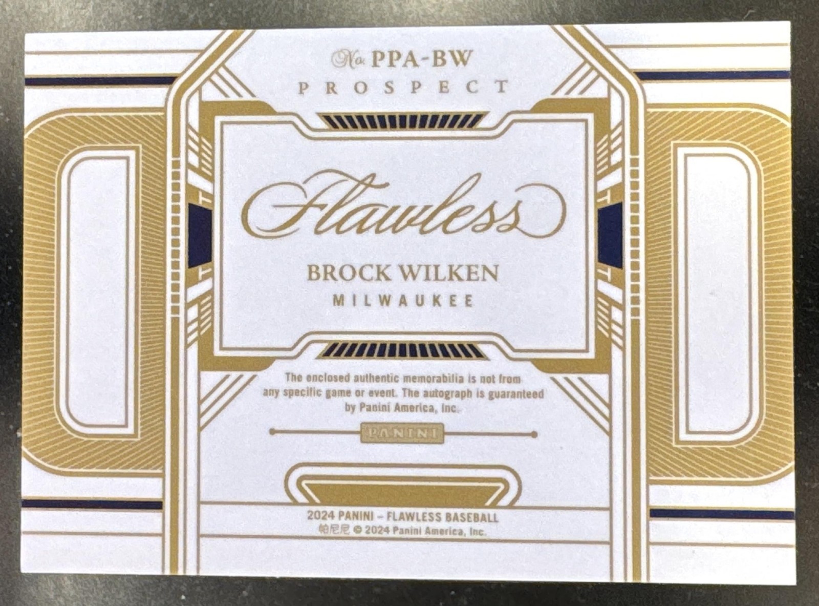 2024 Panini Flawless Brock Wilken #PPA-BW Prospect Patch Auto Sapphire 11/15 view 2