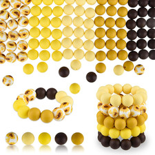100 Pcs 15Mm Silicone Beads for Keychain Making, Browm Yellow Beads Bulk round B