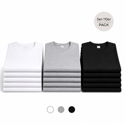 B&C T-Shirt Herren 5er 10er Pack Baumwolle Weiß Schwarz Basic S-5XL