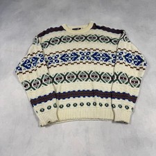 Vintage Abstract Knitted Jumper Patterned Grandad Chunky Knit Sweater Men's M