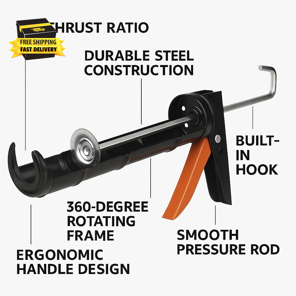 - Professional Caulking Gun, 10:1 Thrust Ratio, Caulking Gun No Drip, Hand Tool 