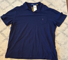NWT Men's Large Polo Ralph Lauren Shirt L Buttonless Cot Linen Blend Navy Pocket