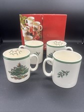 Spode Christmas Tree Set of 4 Mugs 8oz Holiday Mugs Made in England S3324L