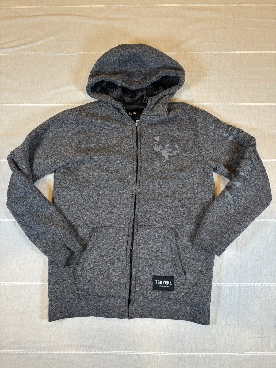 90s 00s ZOO YORK フェードパーカー　スケーター　Y2K OLD Vintage Zoo York Zip Hoodie XL Gray Sherpa Lined Y2K Skater Grunge
