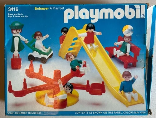 Vintage Playmobil Playground Kids Set Slide/Merry-Go-Round 3416 Incomplete w/Box