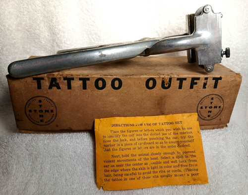 Vintage Stone Tattoo Outfit For Small Animal with Ear Release in Original Box