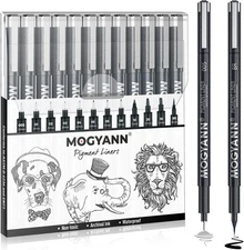Drawing Pens Black Art Pens for Drawing 12 Size Waterproof Ink Pens for Artists 