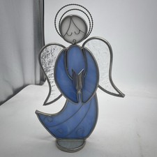 Stained Glass Angel Tabletop Suncatcher 10 Inches Tall Blue Christmas