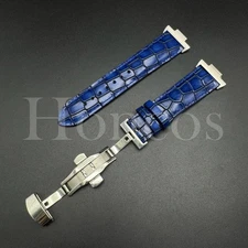 Leather Vintage Crack Shinny Watch Strap Band Clasp Fits Tissot PRX Adapter Blue