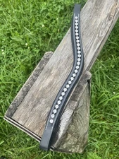 Leaders Crystal Leather Browband - Black Leather - 16”