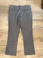 Vintage 60s 70s Farah 39x32 Blue Navy Blue Houndstooth Flare Polyester Pants